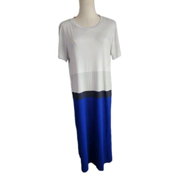 COS Midi Tee T Shirt Dress Womens Medium Blue Gray Colorblock Short Sleeve - Picture 5 of 6